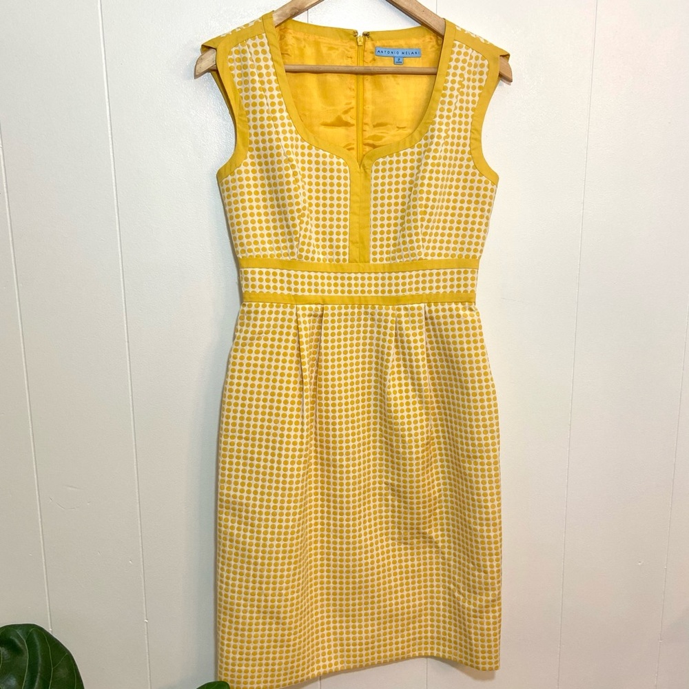 Antonio Melani Yellow Dots Sheath Dress Sz 2